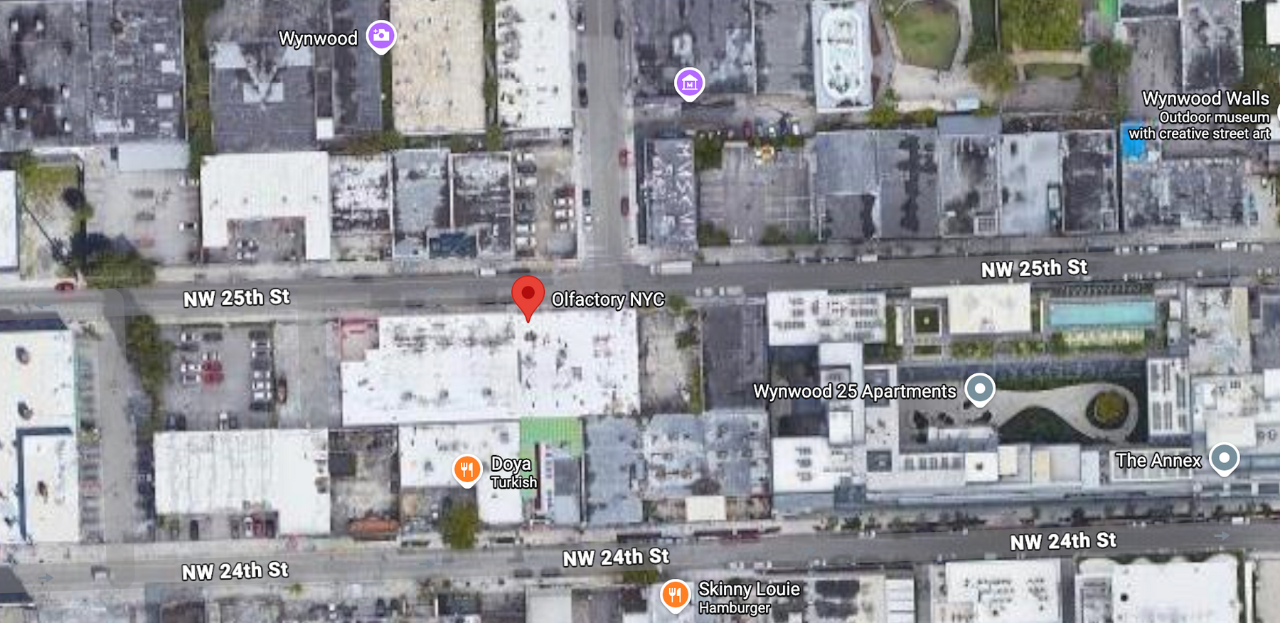 Map showing Olfactory NYC at 316 NW 25th Street, Miami, FL