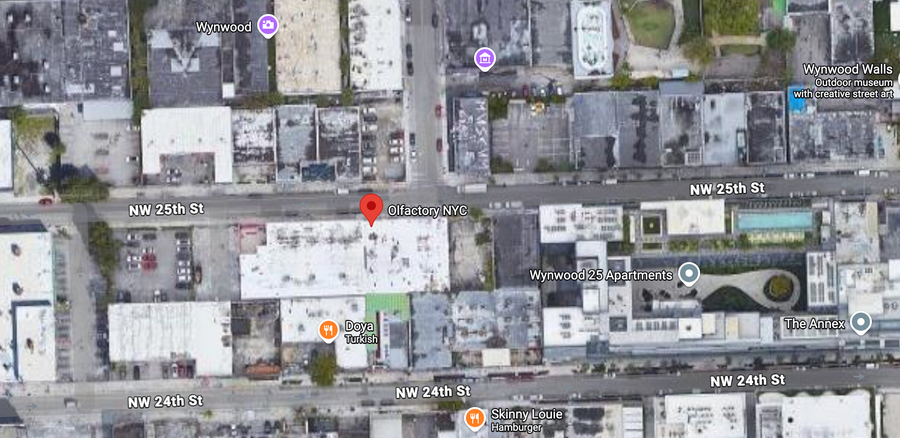 Map showing Olfactory NYC at 316 NW 25th Street, Miami, FL